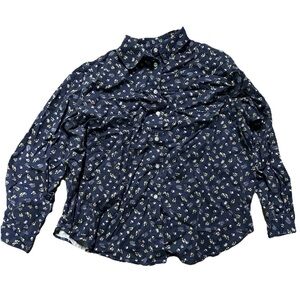 Women’s Karen Scott Navy Blue Floral Button Down Shirt Size 1X 100% Cotton